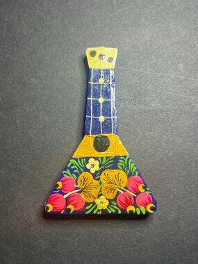 Vintage Wooden Floral Pattern Russian Balalaika Folk Art Refrigerator Magnet 3"